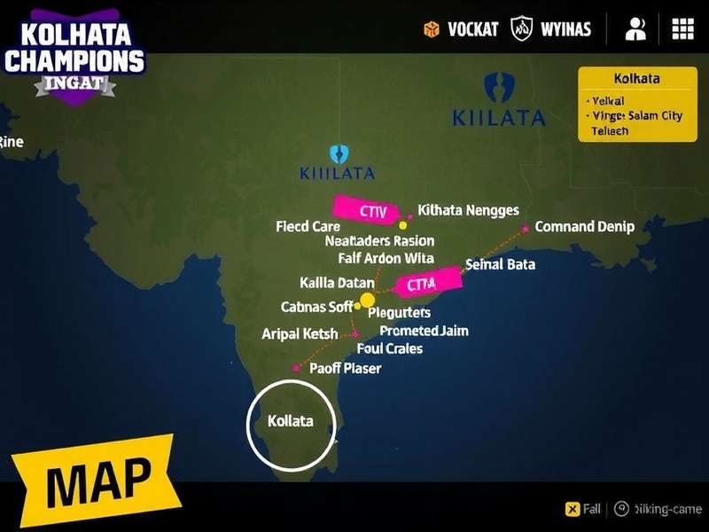 Kolkata Kings Champions in-game map showing detailed Kolkata locations